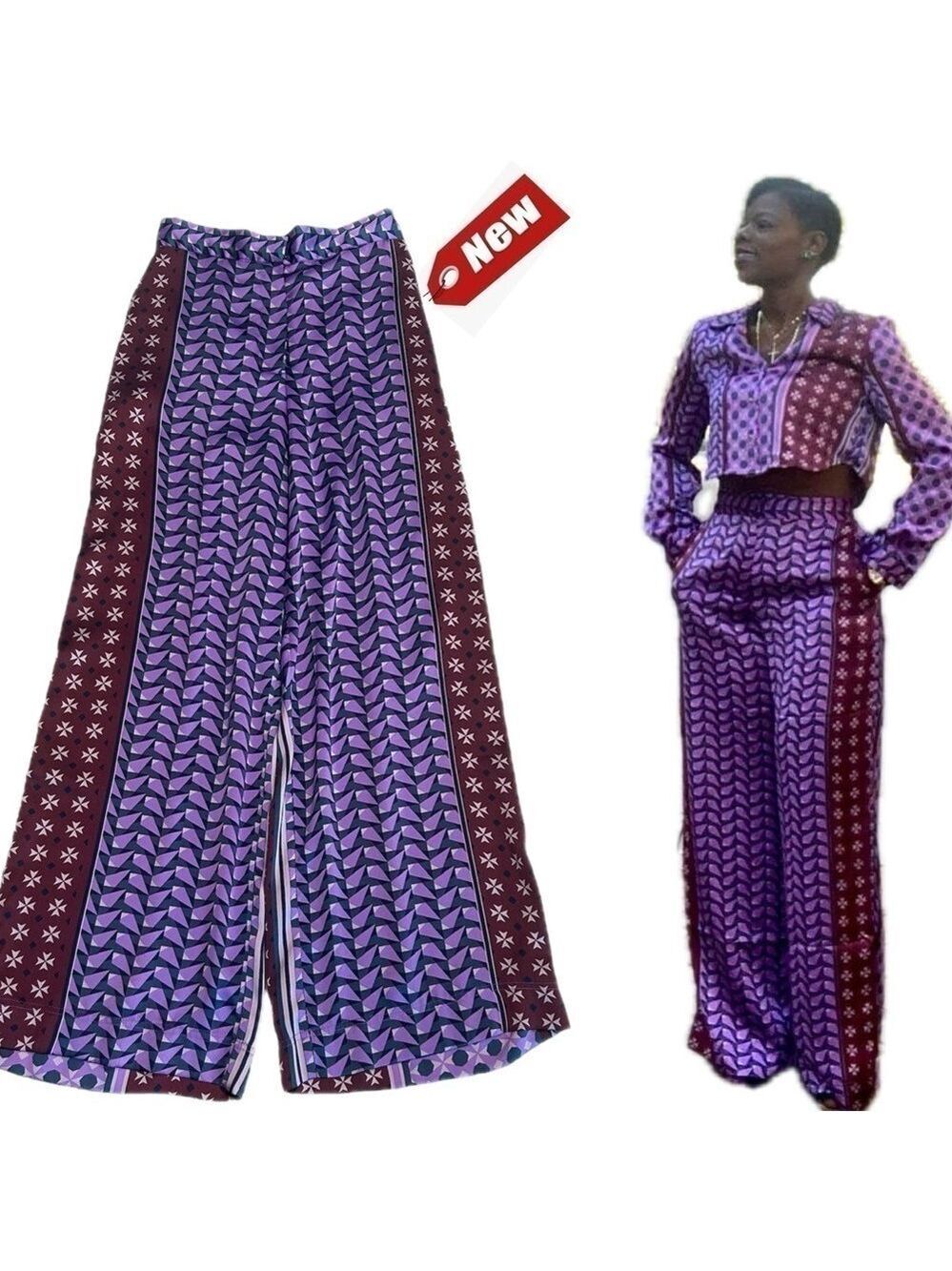 House of Harlow purple burgundy satin effect geometric printed pyjama pants NWT